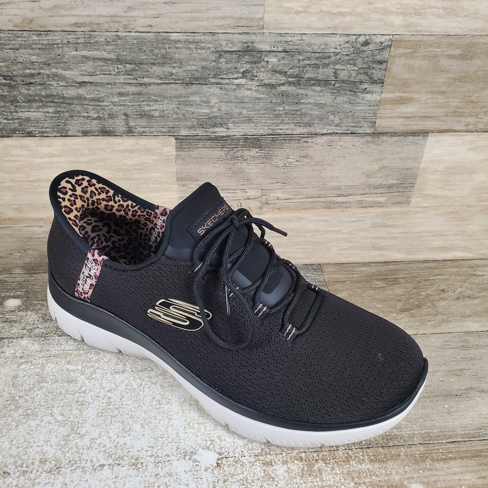 Skechers Summits Leopard Chic Womens Shoes Sz 7.5 Black Mesh Slip In 150275